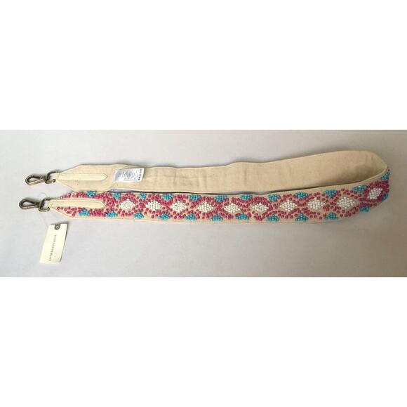 Anthropologie Belt Women’s Beaded Canvas Turquoise Pink Palm Beach Boho Casual - Picture 7 of 13